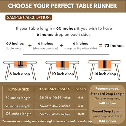 Native Fab Black Stripe Table Runner - 108 Inches Long Boho Table Covers with Fringes - 100% Cotton, Braided Weave, Non Slip Tablerunner for Dining Room, Dresser, Events, 14"x108" - Black and White - color: Black White, size: 14x108