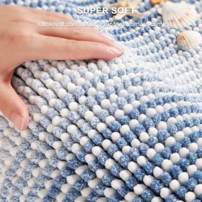 BSICPRO Bathroom Rugs Sets 2 Piece, Non Slip Striped Bath Mats, Sky Blue - color: Sky Blue, size: 20" x 32" Plus 16" x 24"
