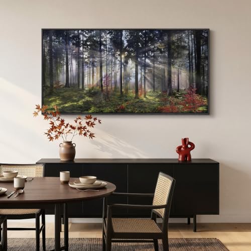 Large Framed Modern Forest Landscape Wall Art for Living Room, 60x30 Inch - color: Red Green