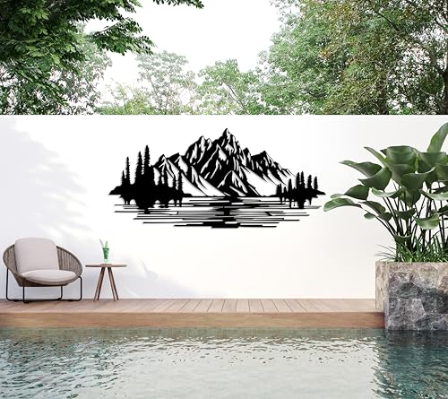 DecoSoul Mountain Forest Metal Wall Decor, Nature and Trees Wall Art, Metal Outdoor Wildlife Lover Gift, Farmhouse Yard Wall Decor, Fireplace Wall Sculptures, Housewarming Gift - style: Mountain & Nature