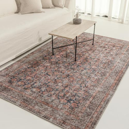 Rustica 5' x 8' Terracotta & Black Area Rug - Persian-inspired design - size: 5' x 8' (Rectangular)