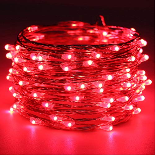 RUICHEN Fairy Lights Plug in, Silver Wire 33 Ft 100 LED String Lights, Red - color: Red