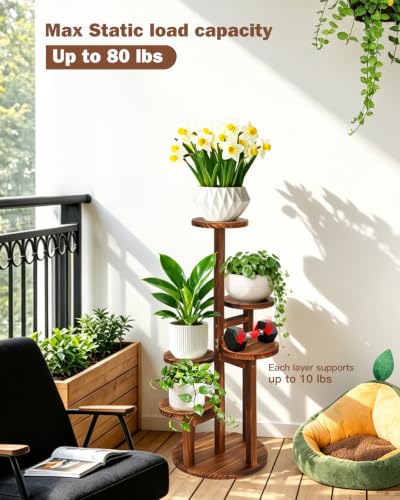 5 Tier Plant Stand Indoor, 32in Tall Wooden Flower Rack