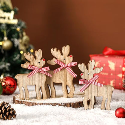 Reindeer Christmas Decor Wooden Deer Table Decoration 3Pcs