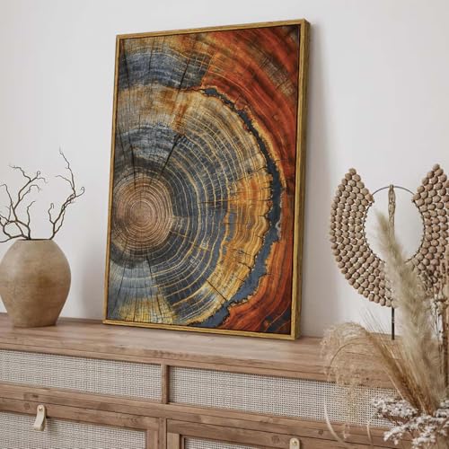 BingruiArt Faux Wood Tree Ring 03 Canvas Wall Art 16x24 Framed - color: Tree Ring - 03, size: 36"L x 24"W