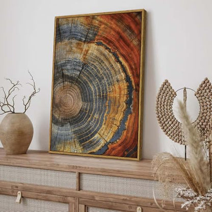 BingruiArt Faux Wood Tree Ring 03 Canvas Wall Art 16x24 Framed - color: Tree Ring - 03, size: 36"L x 24"W