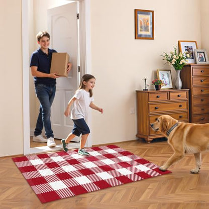 Outdoor Rugs, Red and White Area Rug Checkered 2’4’’x3’7’’ - color: Red & White, size: 2'4" x 3'7" (Rectangular)