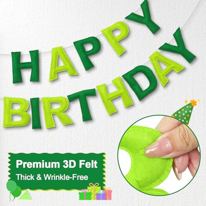 Pre-Strung Felt Happy Birthday Banner Green Garland Set - color: Ombre Green