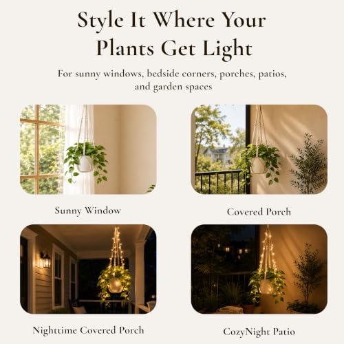 Macrame Plant Hanger with 2 Solar LED Lights, 35 in