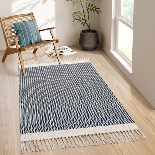 Lahome Boho Bathroom Rugs, 3x5 Washable Area Rug for Kitchen Bedroom Entry - color: Navy Blue, size: 3' x 5' (Rectangular)