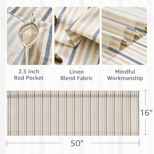 jinchan Linen Boxter Stripe Valances for Window 16 inch,Muti Blue,1 Panel - color: Boxter Stripe | Multi Blue on Linen, size: 50"W x 16"L (Pack of 1)