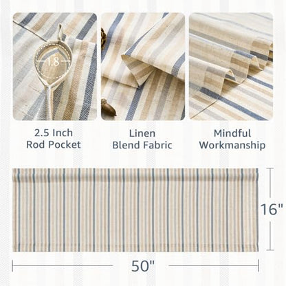 jinchan Linen Boxter Stripe Valances for Window 16 inch,Muti Blue,1 Panel - color: Boxter Stripe | Multi Blue on Linen, size: 50"W x 16"L (Pack of 1)