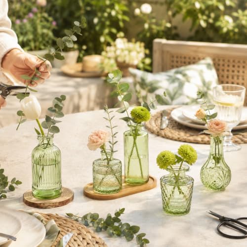 UPBUD Green Glass Bud Vases Set of 36, Small Vases for Flowers - color: Green