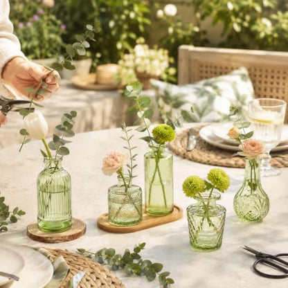 UPBUD Green Glass Bud Vases Set of 36, Small Vases for Flowers - color: Green