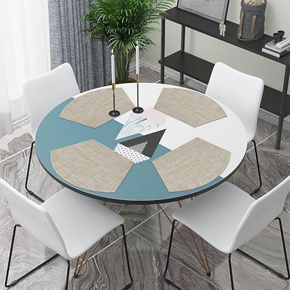 SHACOS Wedge Placemats Set of 4 for Small Round Table Woven Vinyl Curved Placemats Wipe Clean Circle Table Mats Indoor Outdoor, Beige - color: Linen Beige
