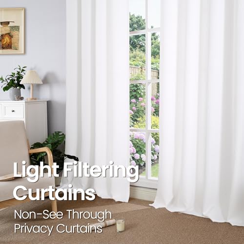 BGment Faux Linen White Curtains 63 Inch Length for Living Room - 2 Panels - color: Pure White, size: 52"W x 63"L (Pack of 2)