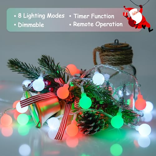 JMEXSUSS 33ft 100 LED Globe Red White and Green Christmas String Lights - color: Red White and Green, size: 100 LED Plug