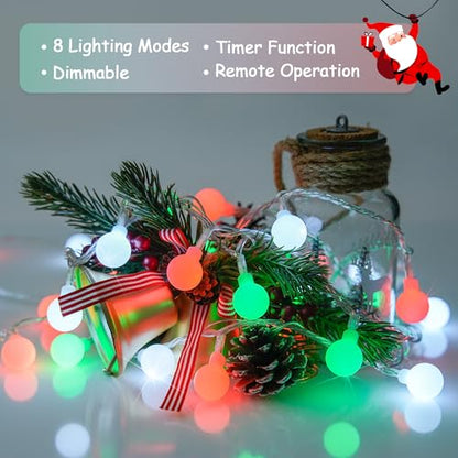 JMEXSUSS 33ft 100 LED Globe Red White and Green Christmas String Lights - color: Red White and Green, size: 100 LED Plug