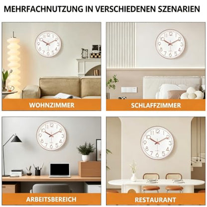 Modern Silent Wall Clock - 12 Inch Wall Clocks Battery Operated Large Number, Non-Ticking Analog Clock with Tempered Glass Quartz Clocks for Living Room Bedroom Office Kitchen, Rose Gold - color: Rose Gold, size: 12 Inch
