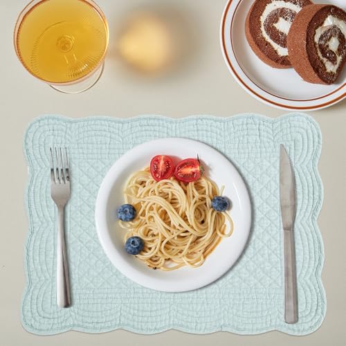 HOMBYS Quilted Placemats Set of 6 Washable-13x18 inches Rectangular Placemats for Kitchen Table-100% Cotton Fabric Rectangular Table Mats, (Light Blue) - color: Light Blue