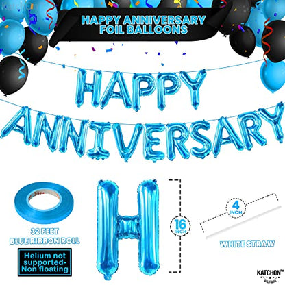 KatchOn Foil with Happy Anniversary Banner and Backdrop 16 Inch - style: Blue