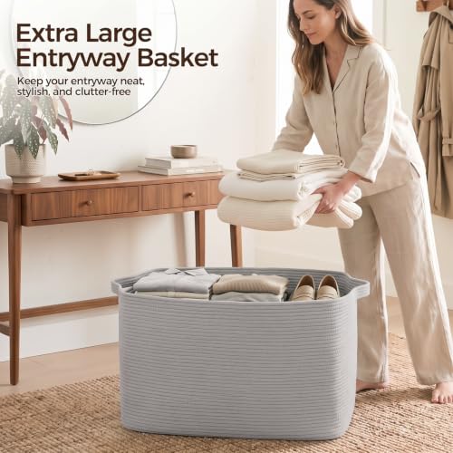 OIASKET 95L Extra Large Blanket Basket, 24" x 16.9" x 14.2" Woven Basket - color: Light Grey, size: 24"x16.9"x14.2"