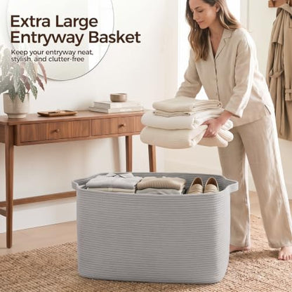 OIASKET 95L Extra Large Blanket Basket, 24" x 16.9" x 14.2" Woven Basket - color: Light Grey, size: 24"x16.9"x14.2"