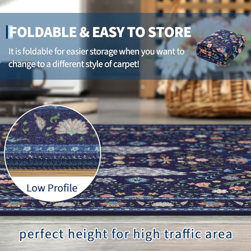 Garvee Floral 5x7 Area Rugs Washable Living Room Rug Entryway Rug Blue - color: Blue, size: 5' x 7' (Rectangular)