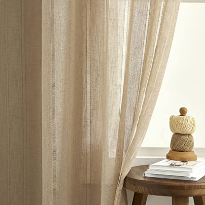 Demetex Lace Curtains Linen Stripes Semi Sheer Window Curtain Panels for Bedroom Living Room, Set of 2, 54 x 72 inches Long, Linen - color: Striped Linen, size: 54"W x 72"L (Pack of 2)