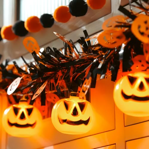 Halloween Garland with Lights, Halloween Tinsel Garland 10FT 20LED - color: Orange Black