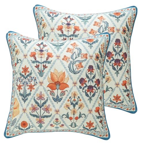 ISAENNE Designer Square Throw Pillow Cover,Set of 2,18"x18" - color: Floralsea a, size: 18" x 18" (Pack of 2)