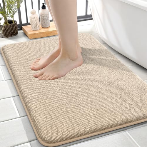 OLANLY Memory Foam Small Bathroom Rugs 24x16, Absorbent Bath Mat, Beige - color: Beige, size: 24" X 16"