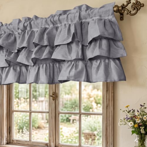 FUANGUI Ruffled Valance Curtain 42" W x 18" L Pleated Kitchen Valance - color: Grey, size: 42"W x 18"L (Pack of 1)