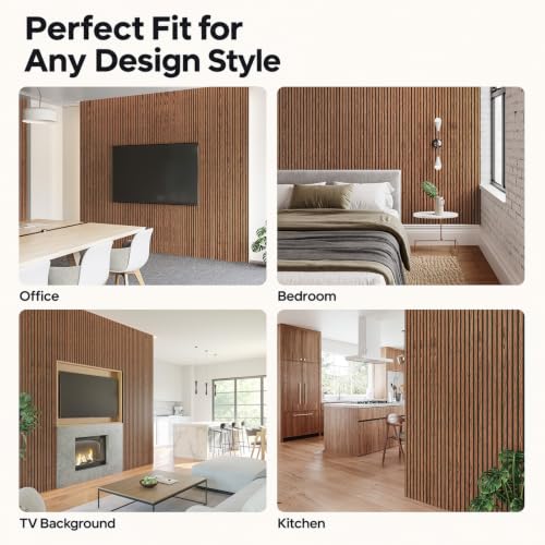 SMARTSTANDARD 4 Pack 105.9" x 12.6" Wood Slat Wall Panels, Classic Brown - color: Classic Brown, size: 106" x 50.4"