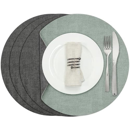 Myir JUN 14" Round Placemats Set of 4, Reversible Dual-Color Place Mats - color: Gray Sage Green