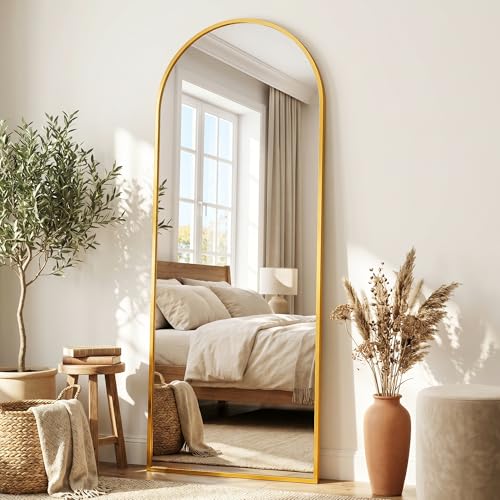 Full Length Mirror, 58"x19" Arched Floor Mirror, Gold - color: Gold, size: 58"L x 19"W