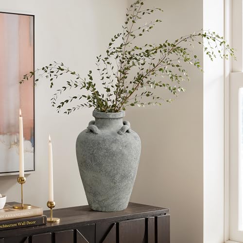 LuxenHome 15" Tall Antiqued Gray Round Terracotta Urn Vases