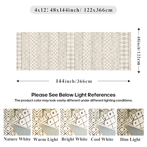 Washable 4x12 Runner Rug Hallway: Moroccan Non Slip Extra Long Rugs Beige - color: Geo Beige, size: 4' x 12' (Rectangular)