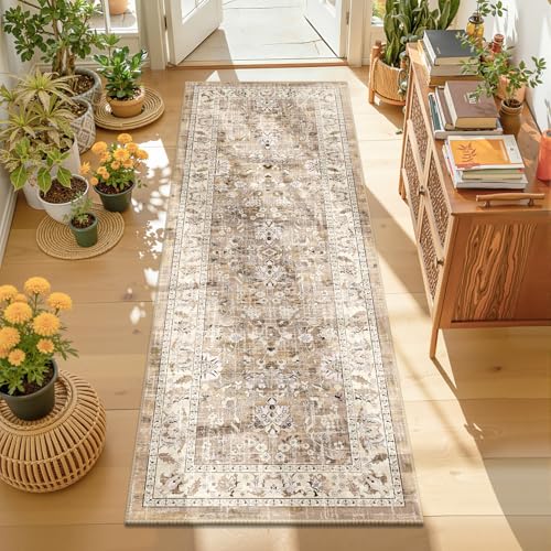 LOKHOM 2x6 Hallway Runnner Rug, Boho Non-Slip Washable Kitchen Rugs, Beige - color: Beige Brown, size: 2' x 6' (Runner)