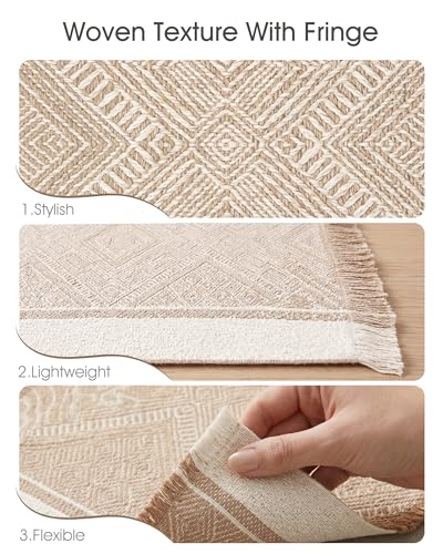 Placemats Set of 6, 13.8 x 17.7 Inch, Polyester, Jacquard Woven - color: Polyester-13.8 X 17.7inch-natural Beige