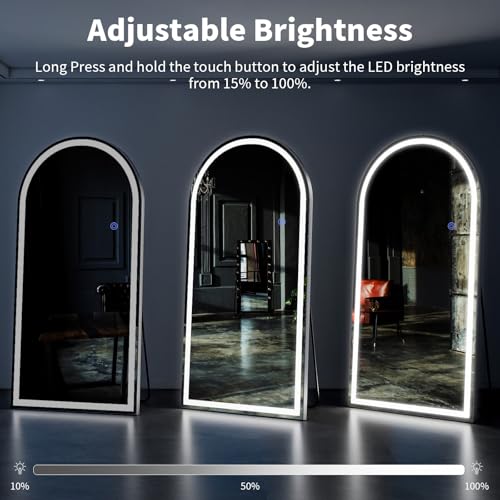 VooBang 71"x32" Large LED Arched Mirror Full Length with Dimmable Lights - color: White, size: 71"L x 32"W
