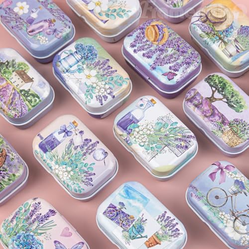 Framendino, 5 Pack Mini Lavender Flower Tin Trinket Coin Box Jewelry Storage Case Containers with Lid (Random Color) - color: Lavender