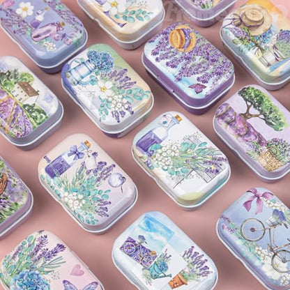 Framendino, 5 Pack Mini Lavender Flower Tin Trinket Coin Box Jewelry Storage Case Containers with Lid (Random Color) - color: Lavender