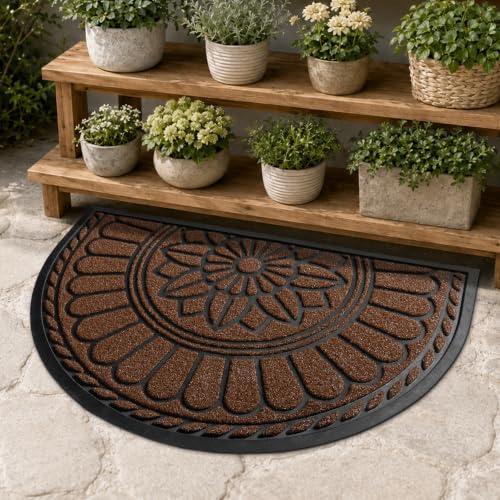 Mibao Half Round Door Mat, 47"x32", Coffee, Non-Slip Welcome Entrance - color: Coffee, size: 2'8" x 3'11" (Semicircular)