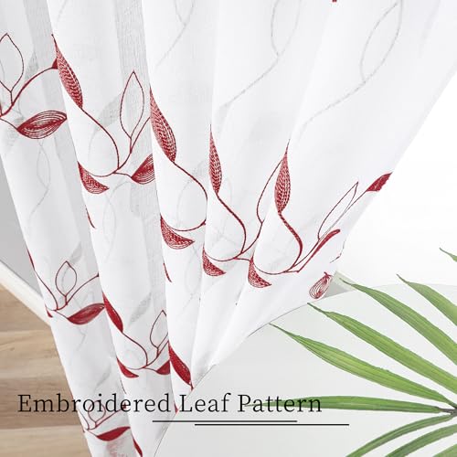 Tollpiz Burgundy Red Leaf Sheer Tier Curtain Kitchen 30 x 36 Inches - color: Burgundy Red, size: 30"W x 36"L (Pack of 2)