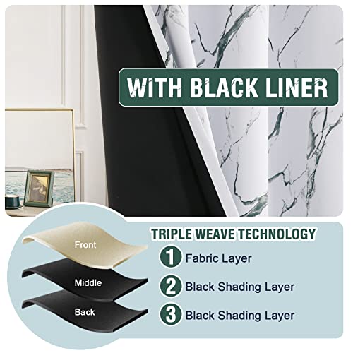 H.VERSAILTEX 100% Blackout Curtains 84 inch Length 2 Panels Set Marble Designs Printed Drapes Thermal Curtains for Bedroom with Black Liner Sound Proof Curtains, Antique Green - color: Marble- Antique Green, size: 52"W x 84"L (Pack of 2)