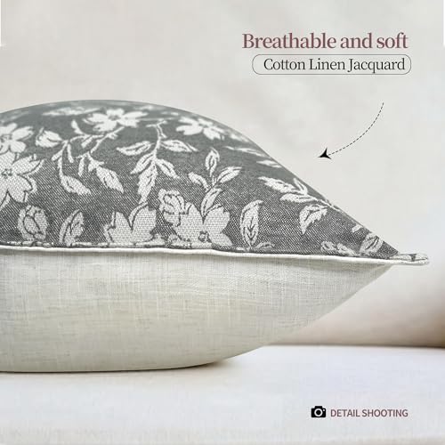 Floral Lumbar Pillow Covers 12x20 Farmhouse Jacquard Pillow Covers, 2 Pack - color: B-grey-flower, size: 20" x 12" (Pack of 2)