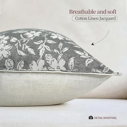 Floral Lumbar Pillow Covers 12x20 Farmhouse Jacquard Pillow Covers, 2 Pack - color: B-grey-flower, size: 20" x 12" (Pack of 2)