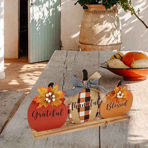 esur Fall Decorations for Home, Rustic Fall Tabletop Counter Decor, Thanksgiving Decor Gifts - Thankful Grateful Blessed