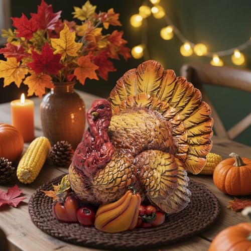 Hodao Thanksgiving Turkey Figurine, Resin Fall Tabletop Decor for Home
